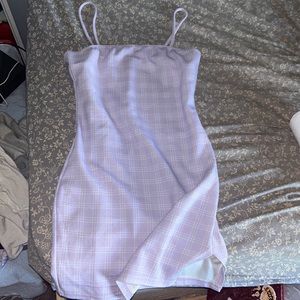 Purple and white plaid mini dress